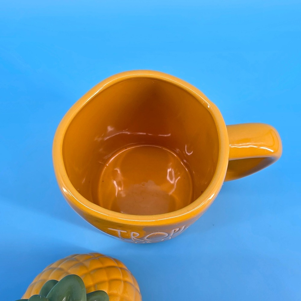 Rae Dunn Tropic Like Its Hot Pineapple Mug with Lid Yellow Ceramic Coffee Cup - Picture 7 of 14